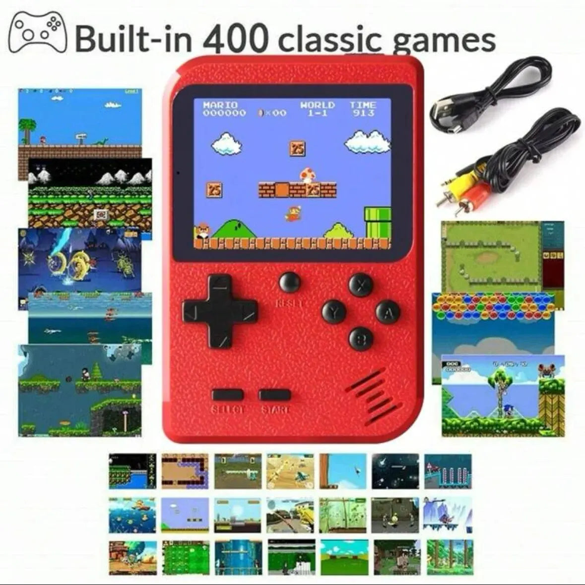 0407TA A Red Retro Classic Games Children's Handheld Small Game Console With 400 Game Charging Can Be Connected To The TV